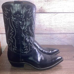 Vintage Men's Justin Black Cowboy Boots Size 9 1/2D  Pointed Toe Cowboy